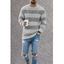 Casual Mens Sweater Striped Pattern Knitted Long Sleeve Crew Neck Slim Pullover Sweater