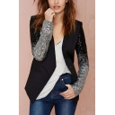 Elegant Ladies Sequined Print Long-sleeved Skinny V Neck Single Button Blazer