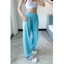 Creative Ladies Solid Color Loose Fit High Rise Drawstring Waist Pocket Pants