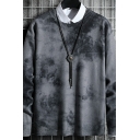 Casual Mens Sweater Tie Dyed Print Knitted Long Sleeve Round Neck Relaxed Pullover Sweater