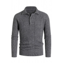 Vintage Mens Sweater Plain Long Sleeve Spread Neck Slimming Button down Pullover Knitwear