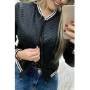 Women Fancy Contrast Line Pocket Long Sleeve Stand Collar Fitted Zip Placket Jacket