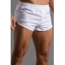 Guy's Fancy Whole Colored Mid Rise Elasticated Waist Slim Fit Shorts