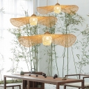 Beige Bamboo 1 Light Hanging Light Fixture with Round Shade for Canteen and Living Room