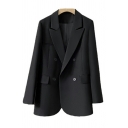 Women Hot Solid Color Double Breasted Long Sleeve Lapel Collar Loose Blazer