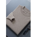 Stylish Guy's Sweater Solid Ribbed Hem Crew Collar Long Sleeves Regular Pullover Sweater