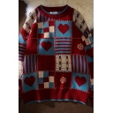 Mens Dashing Sweater Plaid Pattern Long Sleeves Round Neck Oversized Pullover Sweater