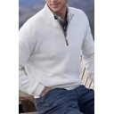 Fall and Winter Men's Solid Color Long Sleeves Pullover Sweater with Zippered Accent