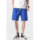 Elegant Pure Color Pocket Drawstring Waist Fitted Mid Rise Shorts for Boys