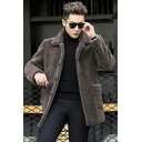 Hot Pure Color Pocket Long Sleeves Spread Collar Button up Leather Fur Jacket for Guys
