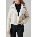 Women Chic Solid Color Long Sleeve Lapel Collar Regular Fit Zip Placket Brushed Jacket