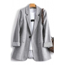 Dashing Solid Oversized Long Sleeve Flap Pocket Lapel Collar One Button Blazer for Ladies