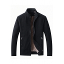 Men Novelty Long Sleeve Pocket Front Stand Collar Zip Closure Skinny Coat