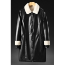 Chic Jacket Control Color Spread Collar Long Sleeves Button Fly Leather Fur Jacket for Men
