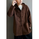 Guys Chic Solid Color Long Sleeve Hooded Drawstring Fitted Pocket Button Fly Coat