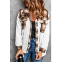 Edgy Ladies Jacket Plaid Pattern Long Sleeve Spread Collar Pocket Button down Jacket