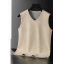 Fancy Solid Color V-Neck Loose Fitted Sleeveless Knitted Vest for Boys