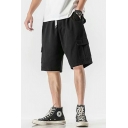Basic Men Solid Color Drawcord Waist Pocket Loose Fit Mid Rise Cargo Shorts