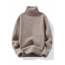 Solid Colour High Neck Slouchy Long-Sleeve Nylon Casual Men's Winter Sweater