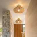 Retro Rattan Weaving Flushmount Ceiling Light for Hallway and Bedroom
