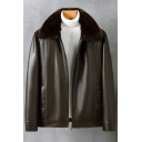 Retro Mens Jacket Solid Spread Collar Regular Long Sleeve Zip Closure Leather Fur Jacket