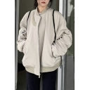 Basic Color Block Long Sleeve Stand Collar Oversized Zip Closure Jacket for Girls
