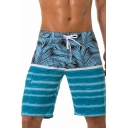 Guy's Unique Beach Pattern Mid Rise Drawcord Waist Hlf Regular Fit Shorts