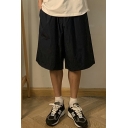 Fashionable Solid Color High Rise Elastic Waist Straight Leg Shorts for Men