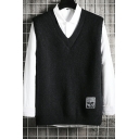 Stylish Boys Pure Color Rib Hem V Neck Sleeveless Loose Fitted Knitted Vest for Men