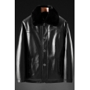Boys Unique Solid Pocket Spread Collar Long-Sleeved Button Placket Leather Fur Jacket
