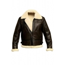 Men Cool Jacket Pure Color Spread Neck Long Sleeve Slim Zipper Leather Fur Jacket for Men