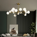 Nordic Light Luxury Full Copper Chandelier with Glass Shade for Bedroom and Living Room