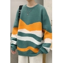 Fashion Sweater Color-blocking Long-sleeved Round Collar Relaxed Pullover Sweater For Boys