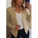 Elegant Ladies Pure Color Long-sleeved Slim Notched Collar Open Front Blazer