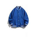 Creative Boys Contrast Line Stand Collar Long Sleeve Loose Button Up Baseball Jacket