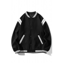 Guy's Chic Contrast Color Pocket Long-Sleeved Loose Stand Collar Button-up Baseball Jacket