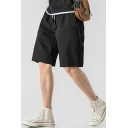 Creative Guy's Solid Color Pocket Designed Drawstring Waist Regular Fitted Straight Shorts