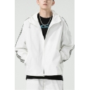 Street Look Color Block Drawstring Long Sleeves Loose Zip Fly Hooded Jacket for Guys