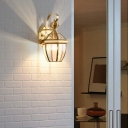 American Style Full Copper Waterproof Glass Vanity Lamp for Hallway and Bathroom
