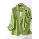 Casual Ladies Plain Chest Pocket Lapel Collar Relaxed Long Sleeve Single Button Blazer