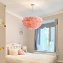 Romantic Statement Goose Feather Woven Chandelier for Bedroom and Living Room
