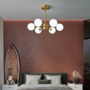 American Style Full Copper Chandelier with Glass Shade for Bedroom and Living Room