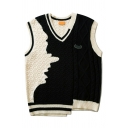 Mens Fashion Control Color V Neck Sleeveless Relaxed Knitted Vest
