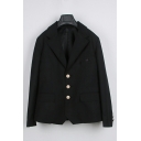 Girl's Cozy Whole Colored Lapel Collar Flap Pocket Long Sleeves Relaxed Button down Blazer