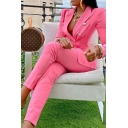 Popular Women's Solid Color Lapel Collar Double Breasted with Pants Blazer Set
