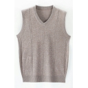 Mens Simple Whole Colored Rib Hem V Neck Sleeveless Fitted Knitted Vest