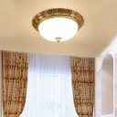 European Style Copper Ceiling Lamp Retro Round Glass Ceiling Lamp for Bedroom