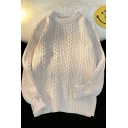 Fancy Sweater Pure Color Long Sleeve Round Neck Cable Knit Baggy Pullover Sweater for Boys