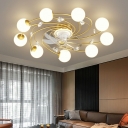 Globe Flush Fan Light Fixtures Modern Style Glass Flush Fan Light for Living Room