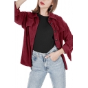 Pop Pure Color Chest Pocket Long Sleeve Spread Collar Button Fly Jacket for Women